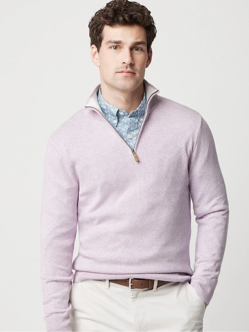 J crew heather wisteria Cotton quarter-zip sweater
